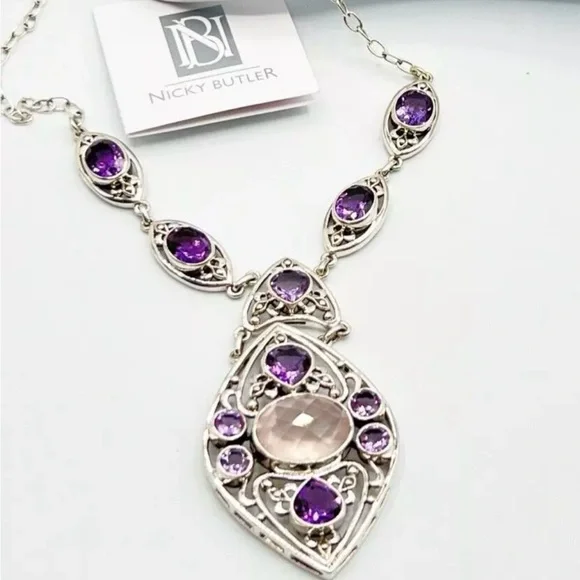 🌟NICKY BUTLER 925 Sterling Silver Rose Quartz Celtic Knot Necklace Brand… - Picture 3 of 12